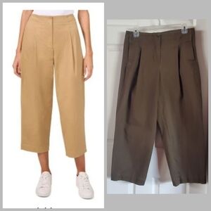 Halogen Pleaded Front Barrel Leg Pants Crop Olive Green Medium Preppy Summer